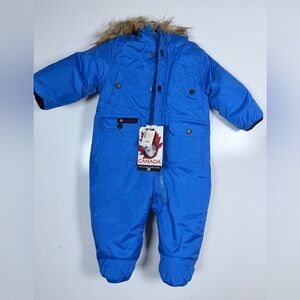 Canada Weathergear Bright Blue Snowsuit with Fur hood Size 6-9 months